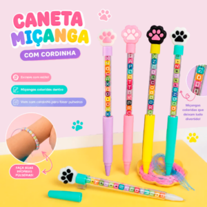 Caneta com Miçangas Patinha de Gato